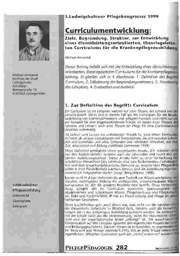 Vorschauseite 1: Curriculumentwicklung 3. Ludwigshafener Pflegekongress 1999