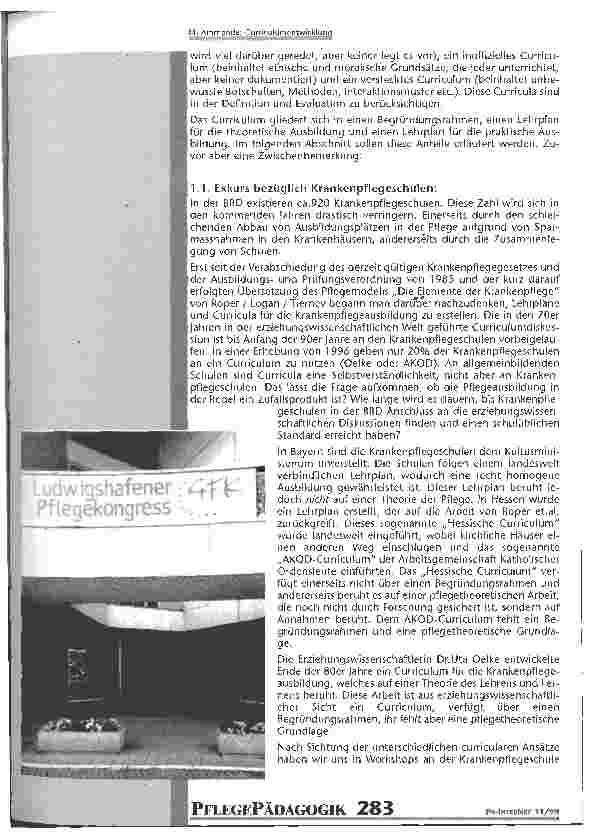 Vorschauseite 2: Curriculumentwicklung 3. Ludwigshafener Pflegekongress 1999