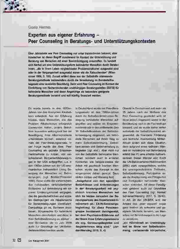 Vorschauseite 1: Experten aus eigener Erfahrung -Peer Counseling in Beratungsund Unterstützungskontexten