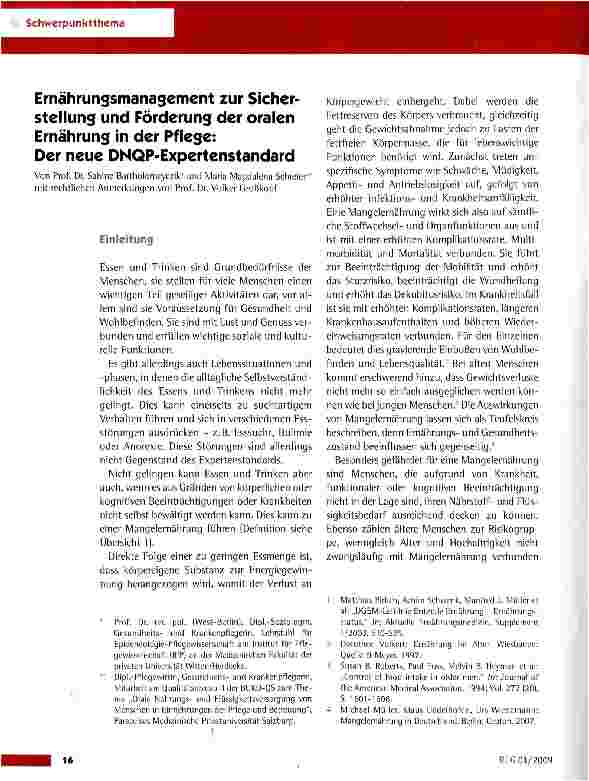 Vorschauseite 1: Ernährungsmanagement zur Sicherstellung und Förderung der oralen Ernährung in der Pflege: Der neue DNQP-Expertenstandard
