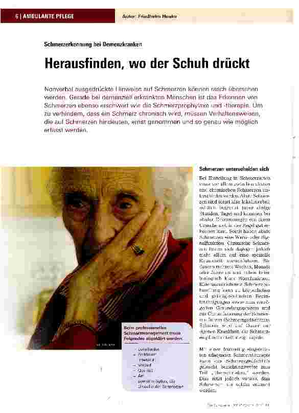 Vorschauseite 1: Schmerzerkennung bei DemenzkrankenHerausfinden, wo der Schuh drückt