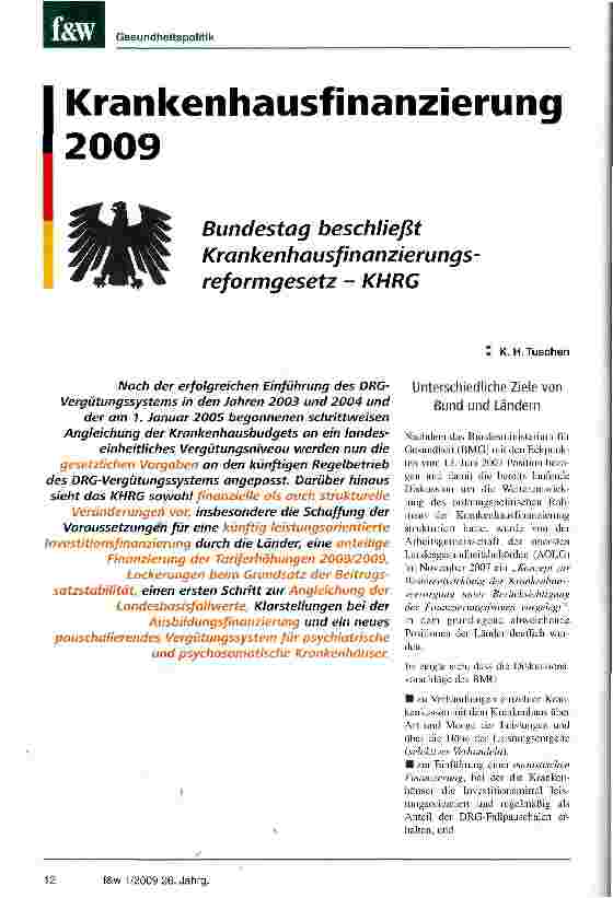 Vorschauseite 1: Bundestag beschließt Krankenhausfinanzierungs reformgesetz - KHRG