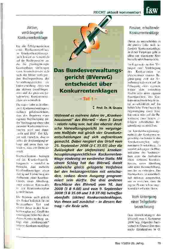 Vorschauseite 1: Bundesverwaltungsgericht (BVerwG) entscheidet über Konkurrentenklagen-Tei1-