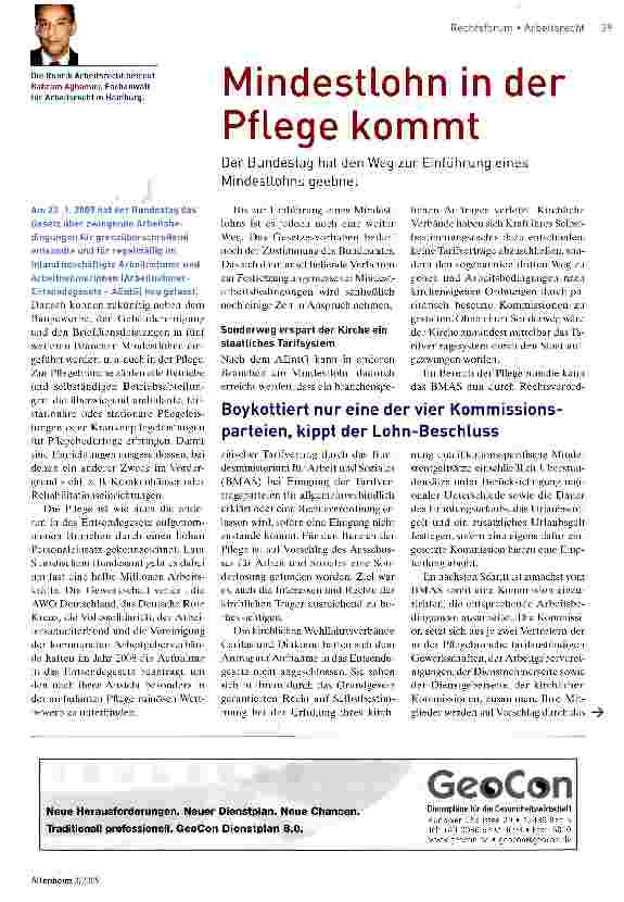 Vorschauseite 1: Mindestlohn in der Pflege kommt
