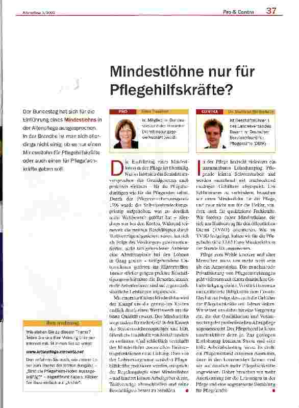 Vorschauseite 1: Mindestlöhne nur für Pflegehilfskräfte?