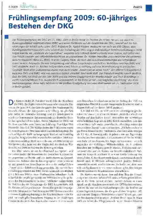 Vorschauseite 1: Frühlingsempfang 2009: 60-jähriges Bestehen der DKG