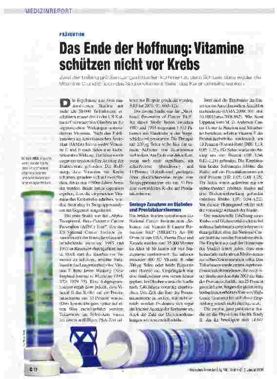 Vorschauseite 1: Das Ende der Hoffnung: Vitamine schützen nicht vor Krebs