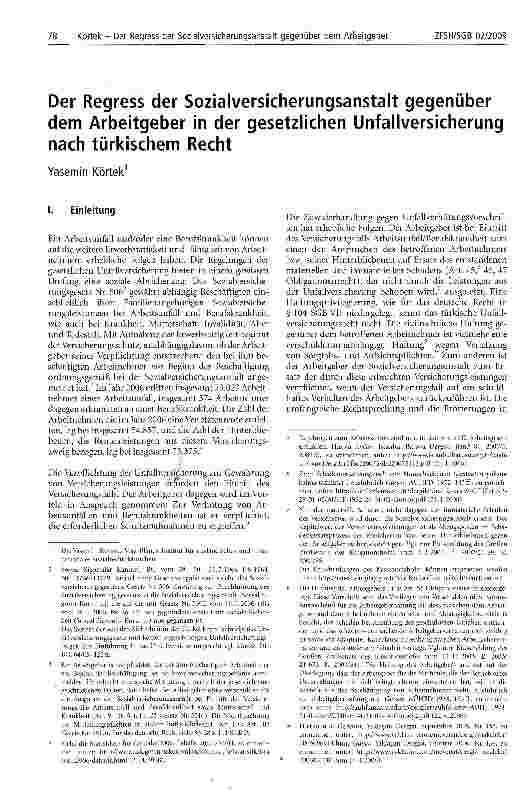 Vorschauseite 1: Der Regress der Sozialversicherungsanstalt gegenüber dem Arbeitgeber in der gesetzlichen Unfallversicherung nach türkischem Recht