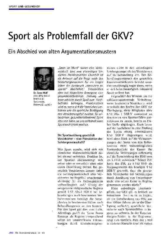 Vorschauseite 1: Sport als Problemfall der GKV?