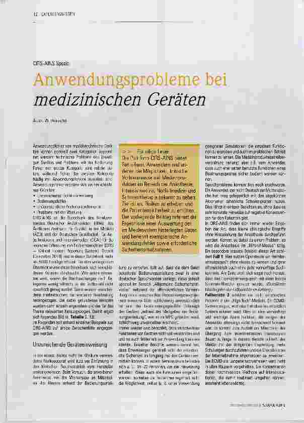 Vorschauseite 1: Anwendungsprobleme bei medizinischen Geräten