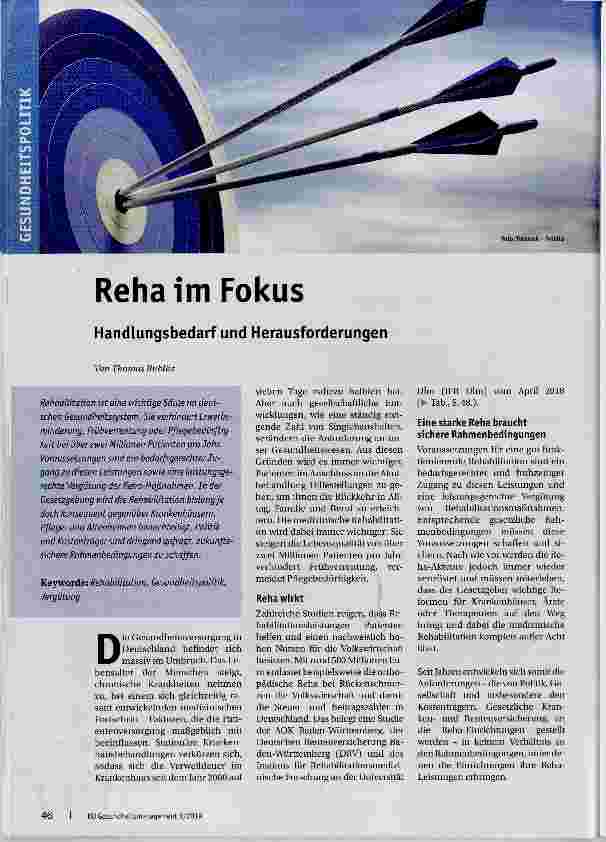 Vorschauseite 1: Reha Im Fokus Handlungsbedarf und Herausforderungen