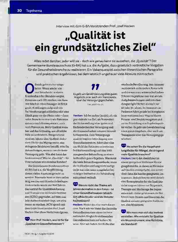 Vorschauseite 1: „Qualität ist ein grundsätzliches Ziel