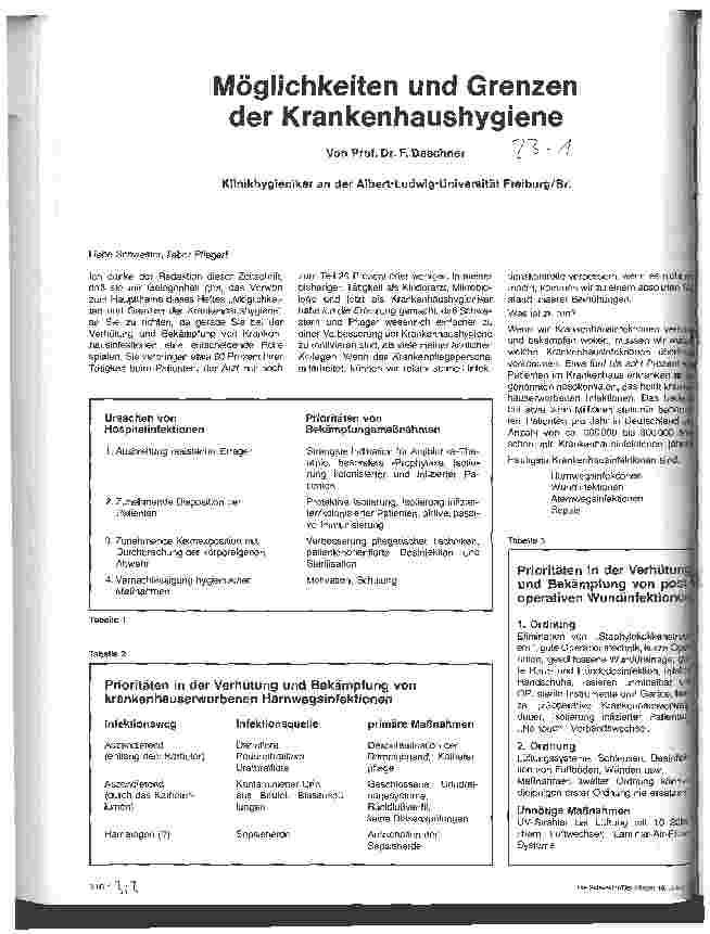 Vorschauseite 1: Möglichkeiten und Grenzen der Krankenhaushygiene