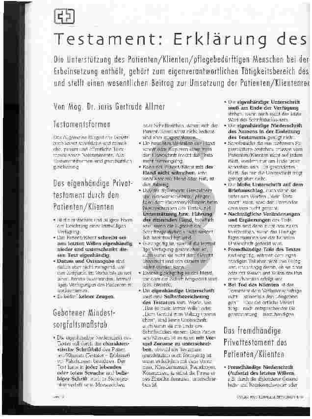 Vorschauseite 1: Testament: Erklärung des letzten Willens