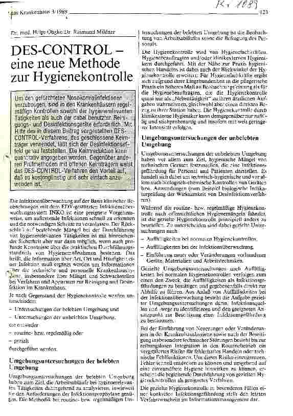 Vorschauseite 1: DES-CONTROLeine neue Methode zur Hygienekontrolle