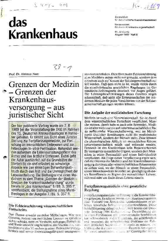 Vorschauseite 1: Grenzen der Medizin - Grenzen der Krankenhausversorgung - aus juristischer Sicht