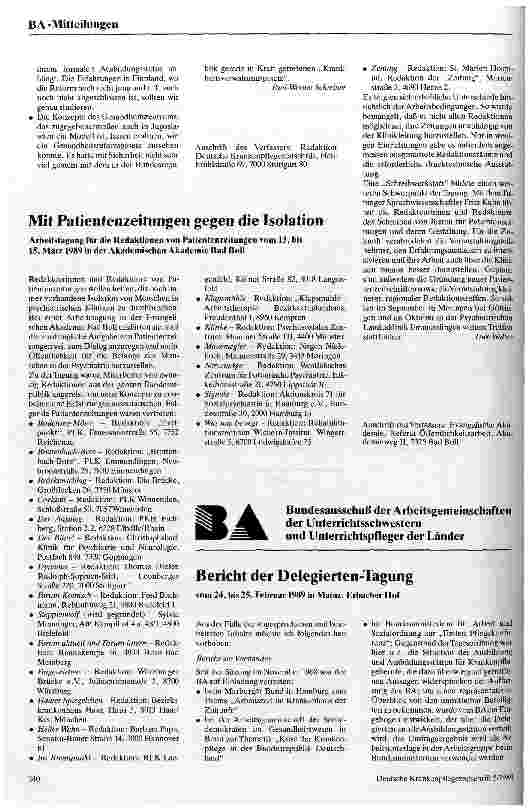 Vorschauseite 2: 8. Gießener Internationale Fortbildungstage der Krankenpflege 8. bis 10. März 1989 in der Justus-Liebig-Universität Gießen