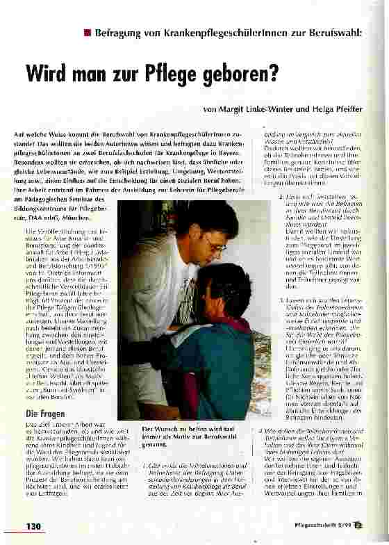 Vorschauseite 1: Befragung von KrankenpflegeschülerInnen zur Berufswahl: Wird man zur Pflege geboren?