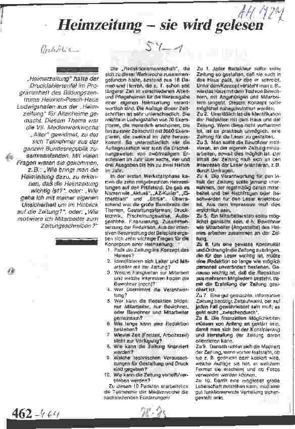 Vorschauseite 1: Heimzeitung - sie wird gelesen
