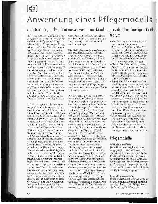 Vorschauseite 1: Anwendung eines Pflegemodells im OP - ein Versuch