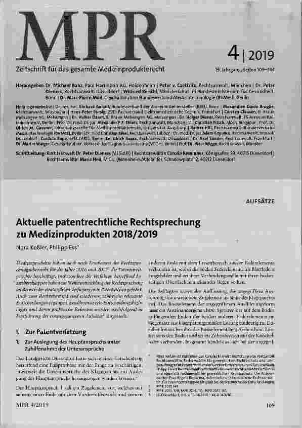 Vorschauseite 1: Aktuelle patentrechtliche Rechtsprechung zu Medizinprodukten 2018/2019