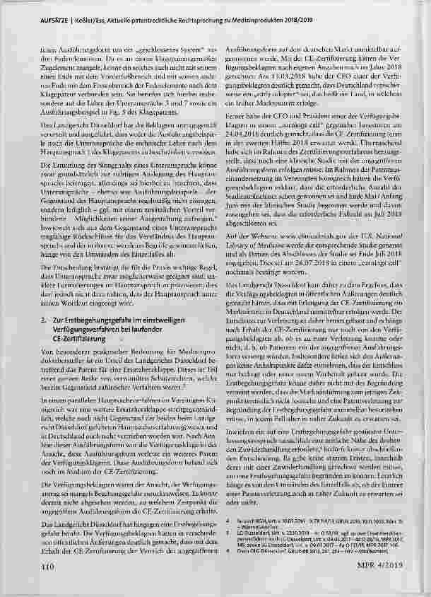 Vorschauseite 2: Aktuelle patentrechtliche Rechtsprechung zu Medizinprodukten 2018/2019