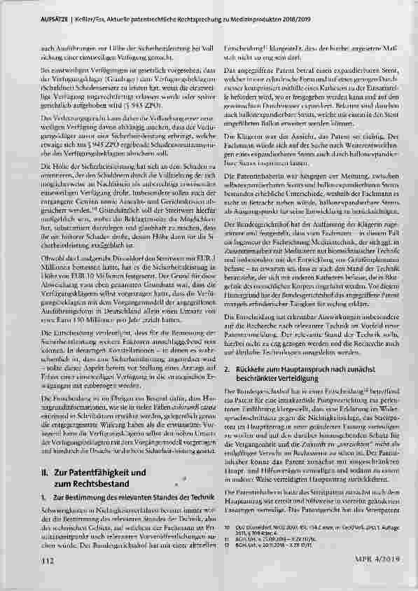 Vorschauseite 4: Aktuelle patentrechtliche Rechtsprechung zu Medizinprodukten 2018/2019