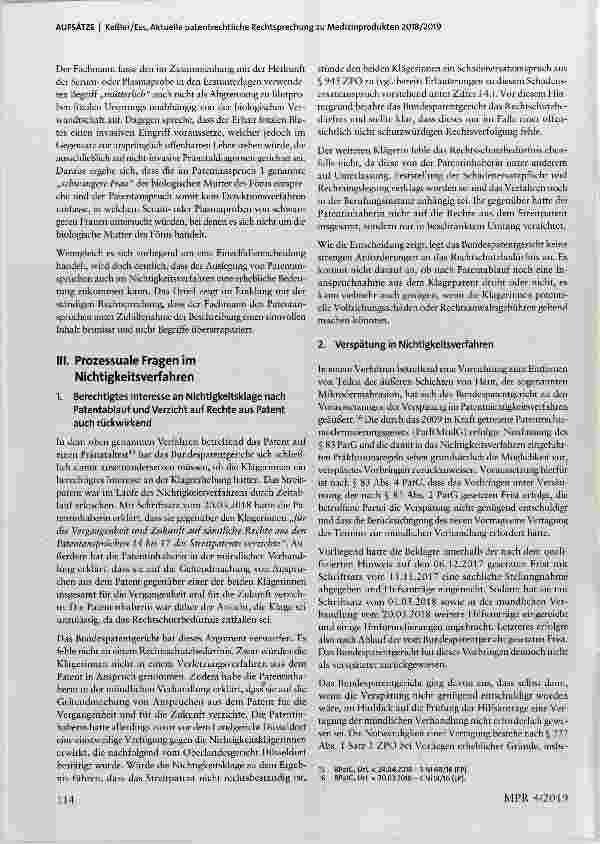Vorschauseite 6: Aktuelle patentrechtliche Rechtsprechung zu Medizinprodukten 2018/2019
