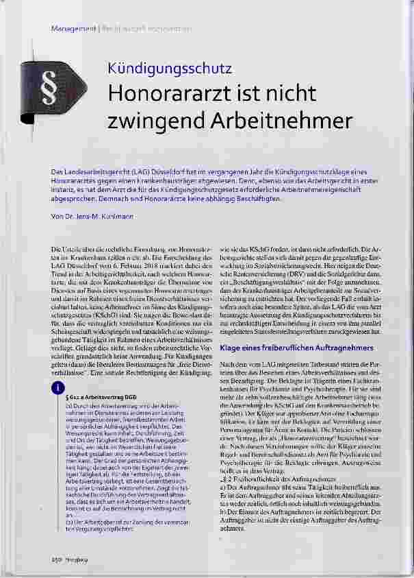 Vorschauseite 1: Honorararzt ist nicht zwingend Arbeitnehmer