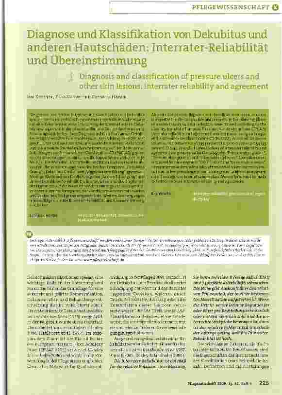 Vorschauseite 1: Diagnose und Klassifikation von Dekubitus und anderen Hautschäden: Interrater-Reliabilität und Übereinstimmung
