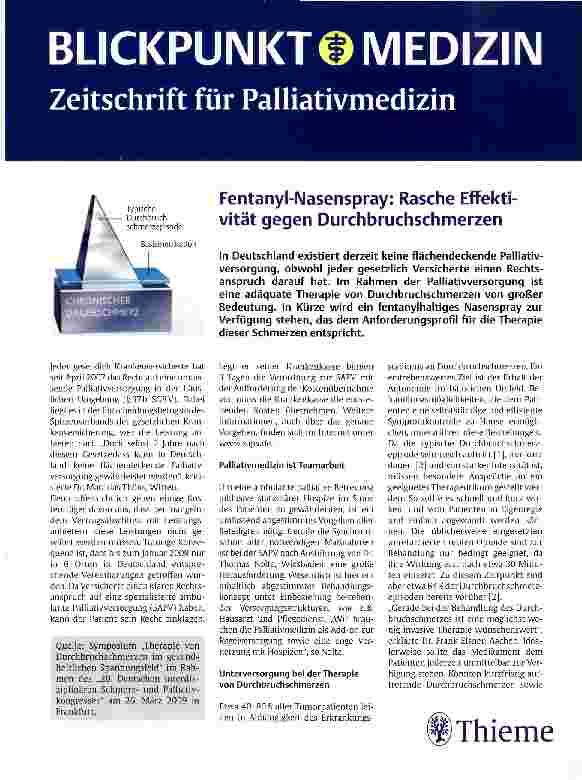 Vorschauseite 1: Fentanyl-Nasenspray: Rasche Effektivität gegen Durchbruchschmerzen