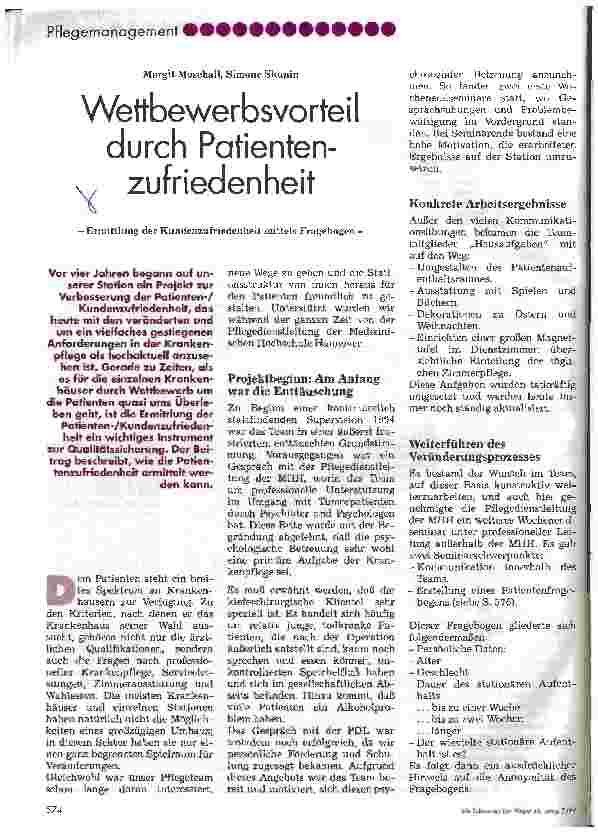 Vorschauseite 1: Wettbewerbsvorteil durch Patientenzufriedenheit