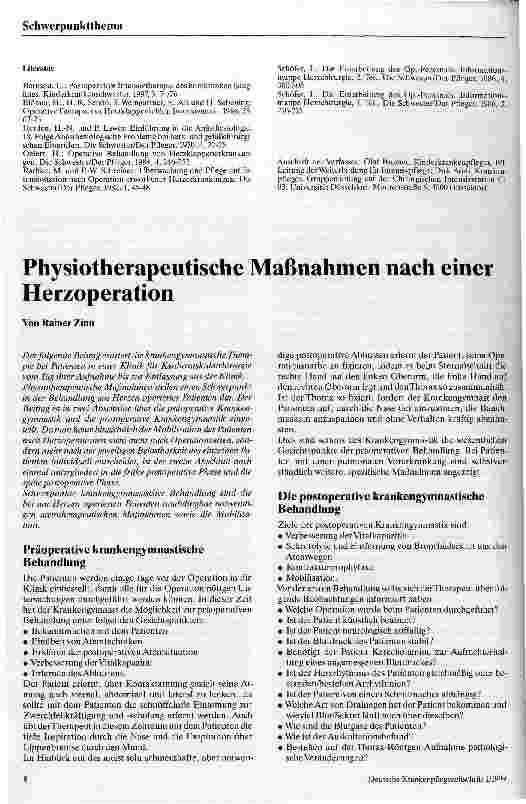 Vorschauseite 1: Physiotherapeutische Maßnahmen nach einer Herzoperation