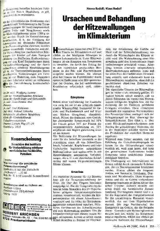 Vorschauseite 1: Ursachen und Behandlung der Hitzewallungen im Klimatkerium