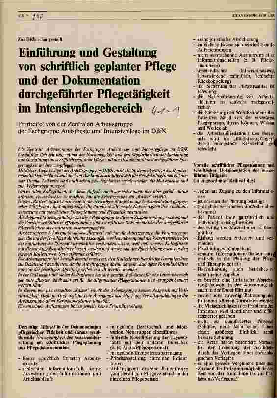 Vorschauseite 1: Einführung und Gestaltung von schriftlich geplanter Pflege und der Dokumentation durchgeführter Pflegetätigkeit in der Intensivpflege