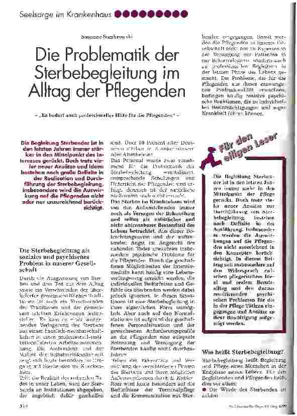 Vorschauseite 1: Die Problematik der Sterbebegleitung im Alltag der Pflegenden Es bedarf auch professioneller Hilfe für die Pflegenden