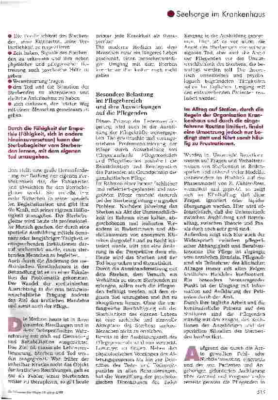 Vorschauseite 2: Die Problematik der Sterbebegleitung im Alltag der Pflegenden Es bedarf auch professioneller Hilfe für die Pflegenden