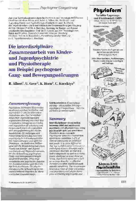Vorschauseite 1: Die interdisziplinäre Zusammenarbeit von Kinder-und Jugendpsychiatrie und Physiotherapie am Beispiel psychogener Gangund Bewegungsstörungen