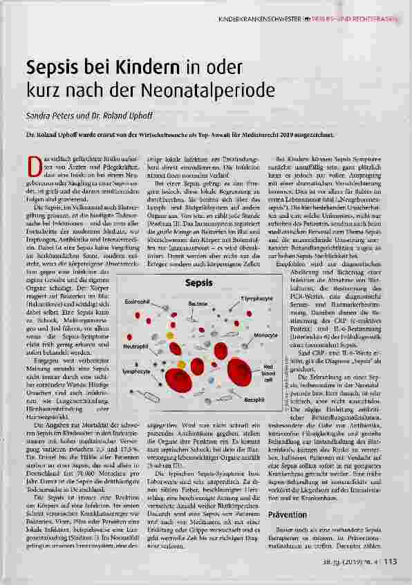 Vorschauseite 1: Sepsis bei Kindern in oder kurz nach der Neonatalperiode