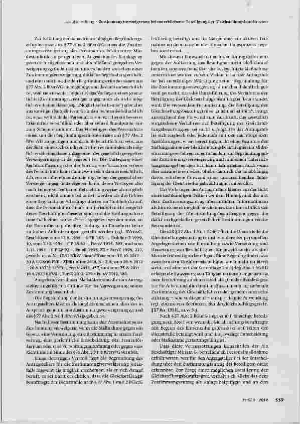 Vorschauseite 2: Zustimmungsverweigerung bei unterbliebener Beteiligung der Gleichstellungsbeauftragten