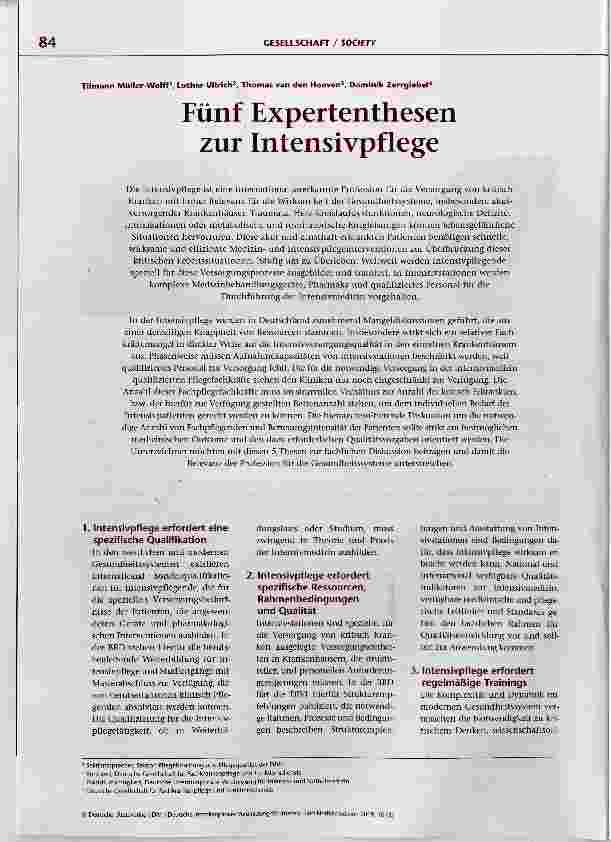 Vorschauseite 1: Fünf Expertenthesen zur Intensivpflege