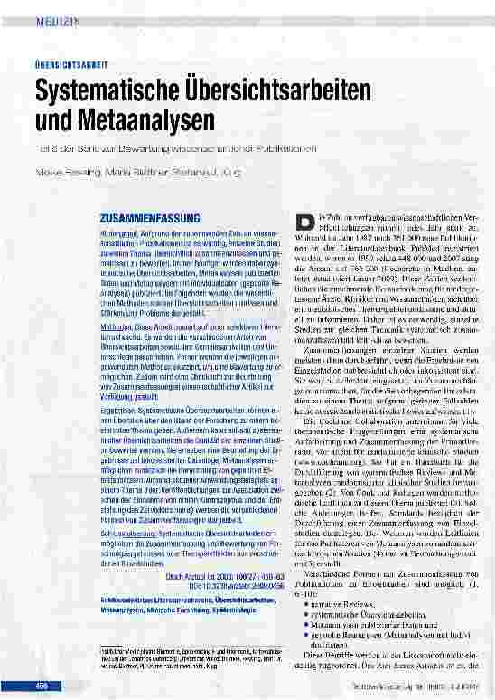 Vorschauseite 1: Systematische Ubersichtsarbeiten und Metaanalysen