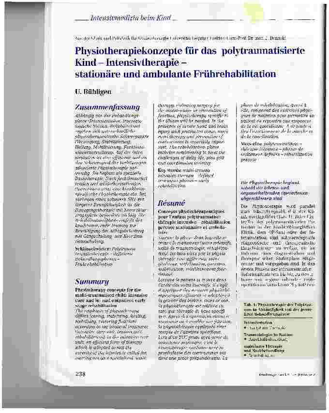 Vorschauseite 1: Physiotherapiekonzepte für das polytraumatisierteKind - Intensivtherapie - stationäre und ambulante Frührehabilitation