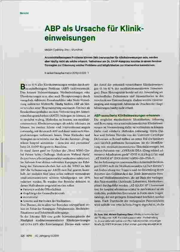 Vorschauseite 1: ABP als Ursache für Klinikeinweisungen
