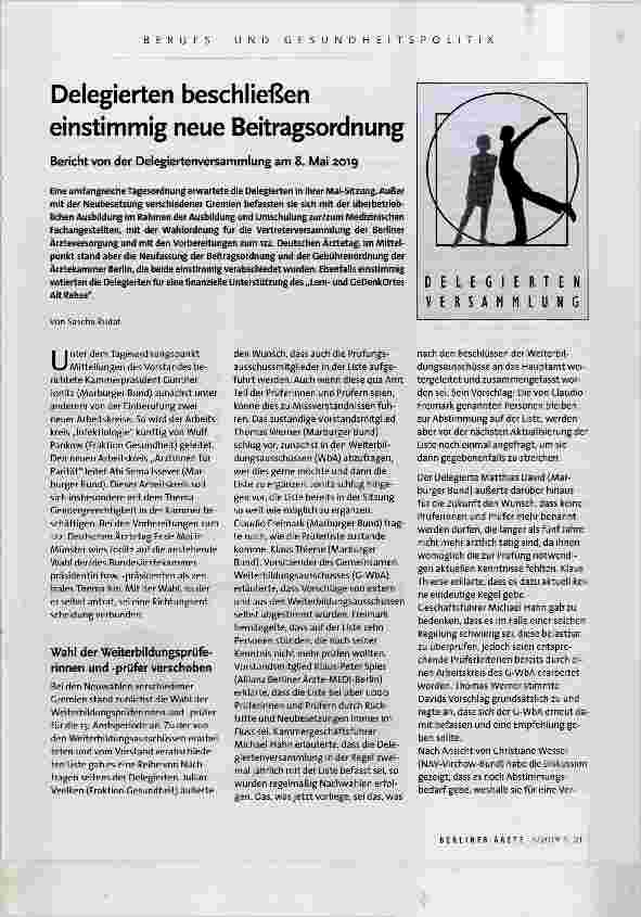 Vorschauseite 1: Delegierten beschließen einstimmig neue Beitragsordnung