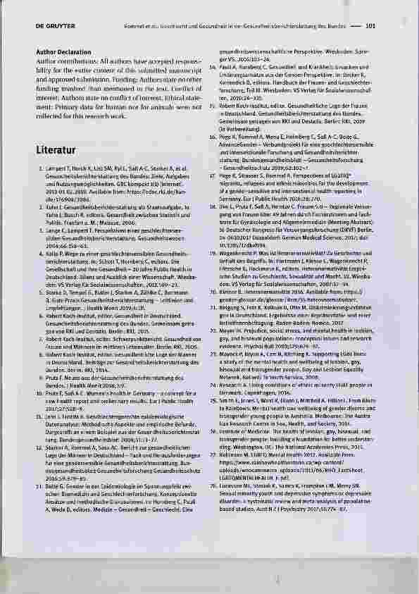 Vorschauseite 4: Geschlecht und Gesundheit in der Gesundheitsberichterstattung des Bundes. Konzepte und neue Herausforderungen