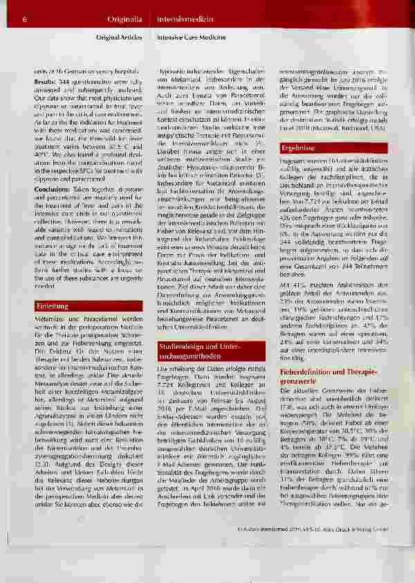 Vorschauseite 2: Die Anwendungspraxis von Metamizol und Paracetamol bei der antipyretischen Therapieauf Intensivstationen deutscher Universitätskliniken eine webbasierte Umfrage