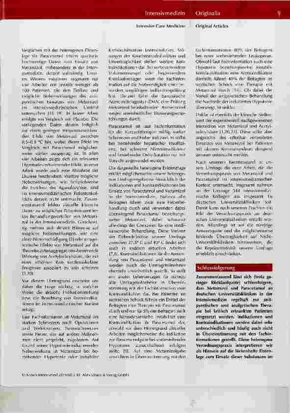 Vorschauseite 5: Die Anwendungspraxis von Metamizol und Paracetamol bei der antipyretischen Therapieauf Intensivstationen deutscher Universitätskliniken eine webbasierte Umfrage