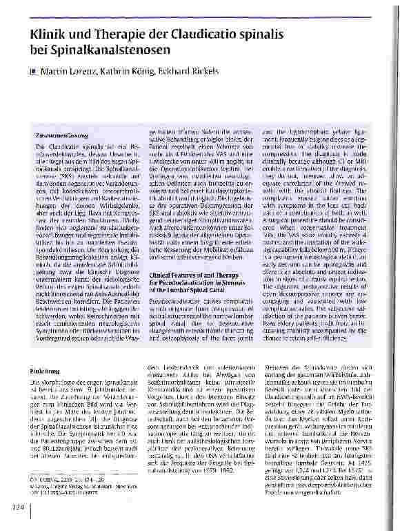 Vorschauseite 1: Klinik und Therapie der Claudicatio spinalis bei Spinalkanalstenosen