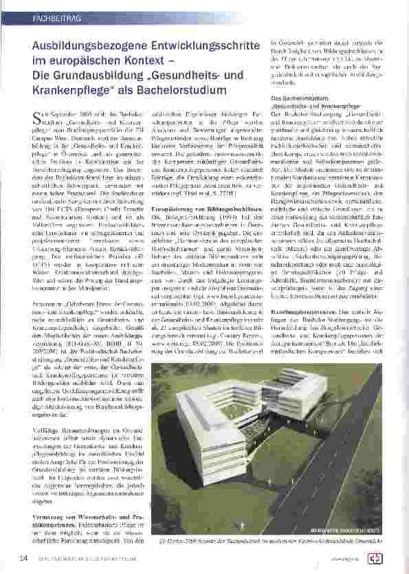 Vorschauseite 1: Ausbildungsbezogene Entwicklungsschritte im europäischen Kontext -Die Grundausbildung „Gesundheitsund Krankenpflege als Bachelorstudium